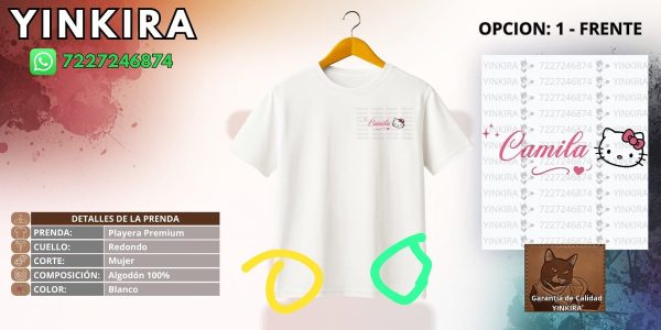 Las dos posiciones propuestas para mover el estampado al frente de la playera