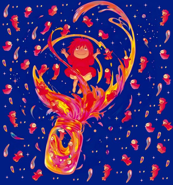 La ilustracion como venia, con halos de luz alrededor de las figuras