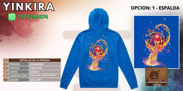 Primer prediseno de la espalda de la sudadera azul rey con el estampado completo